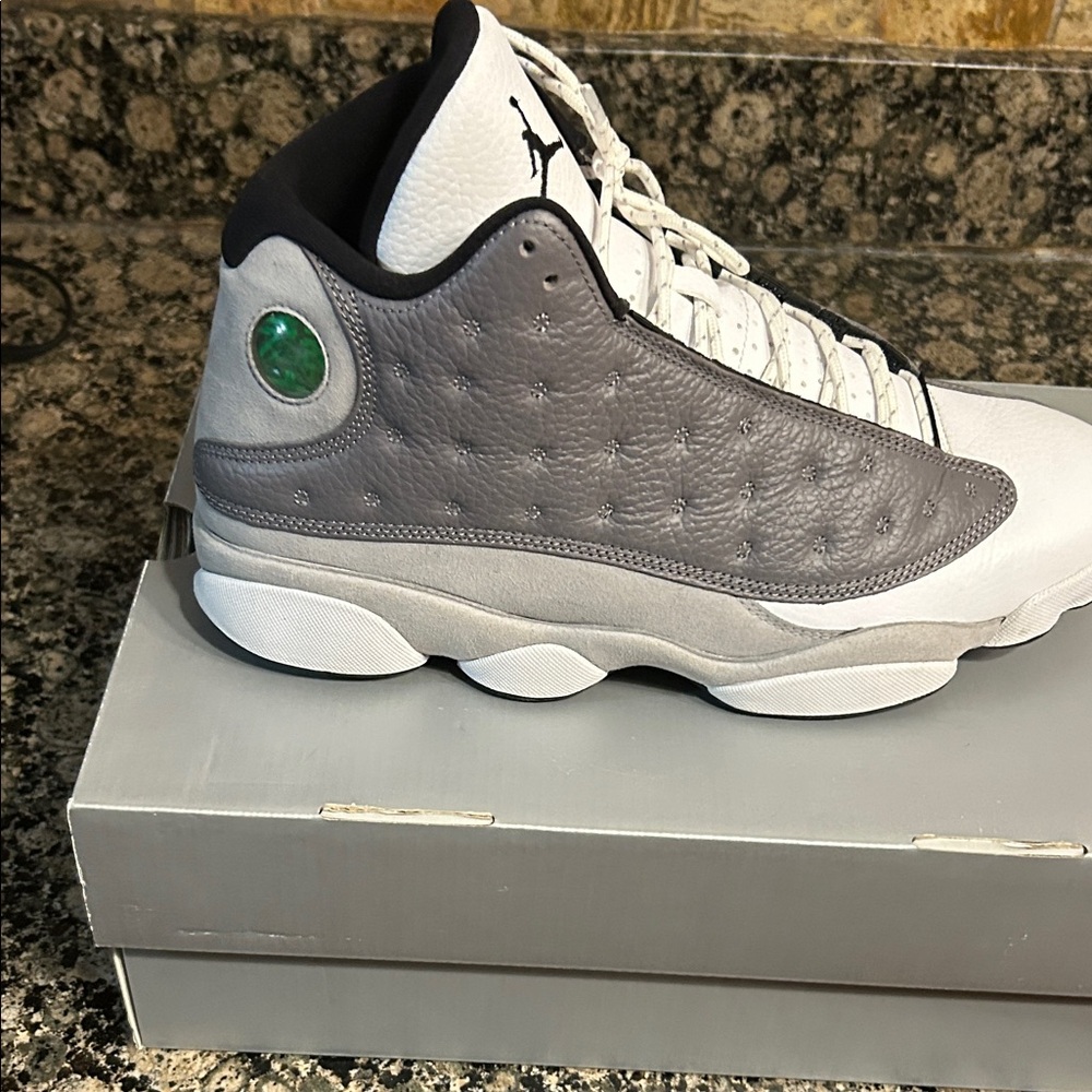 Jordan Men's Retro Sneakers — Gray, White & Green Hologram